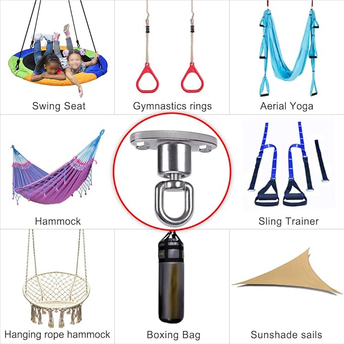 SELEWARE Silent Ball Bearing Swing Hangers, Heavy Duty 360° Rotate Swing Swivel Hook for Wooden Playground Yoga Hammock Chair Rope Punching Bag Porch Tire Web Swing Sets, 1200 Capacity