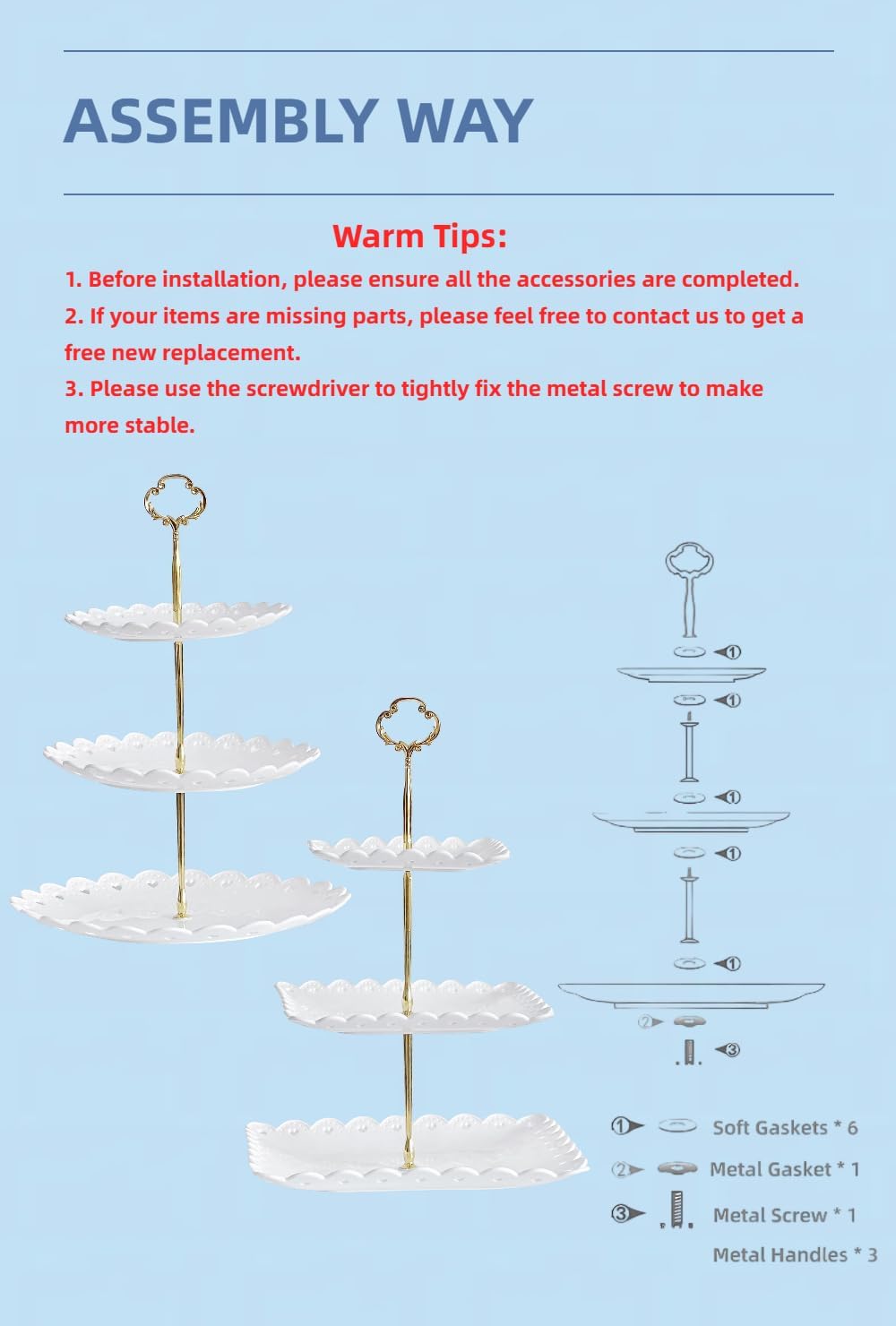 RAUVOLFIA 2 Pack of Plastic Round & Square Dessert Cupcake Stand, 3 Tier Cup Cake Holder Tower for Tea Party/Birthday/Wedding, Plastic Tiered Serving Tray (White)