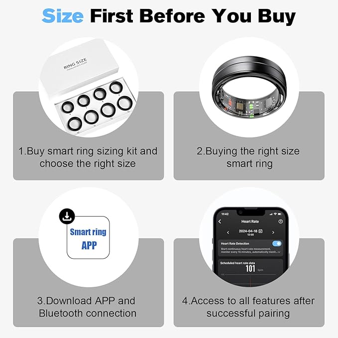 Smart Ring Health Tracker for Men/Women,Fitness Ring Sleep Tracker,Fast Charging for Long-Lasting Use,for Pedometer Exercise,Monitor Sleep, Heart Rate, Stress,Waterproof (Deep Gray, 10)