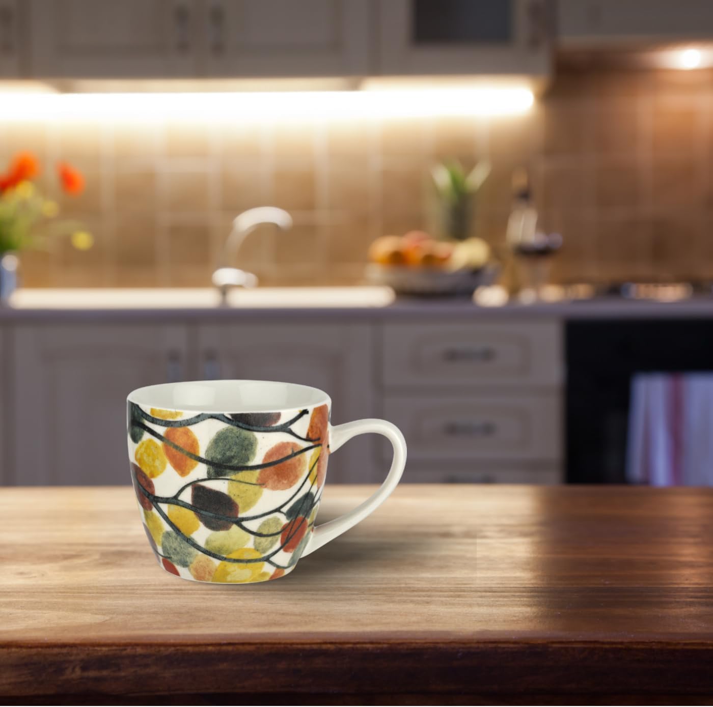 Pimpernel Dancing Branches Porcelain Mug - 16 Oz Nature-Inspired Coffee Cup with Leaf Illustration - Microwave, Dishwasher, Oven, Freezer Safe - Giftable Ceramic Drinkware for Daily Use