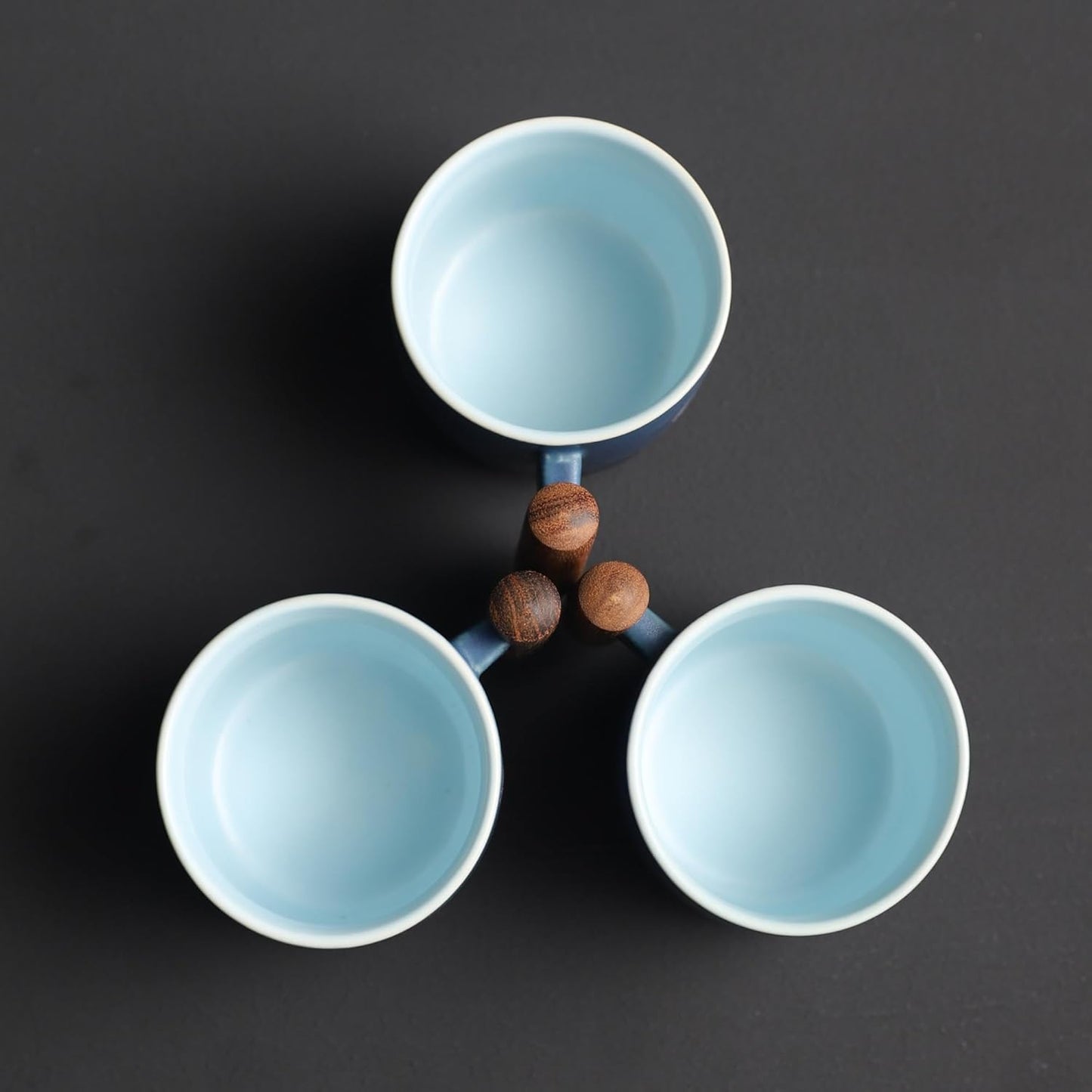 2.5oz Ceramic Espresso Cups with Wooden Handle, Small Coffee Cups Double Shot Espresso Cups Set of 4