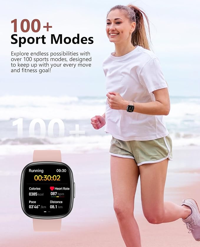 Smart Watches for Men Women with Bluetooth Call 1.72" HD Touch Screen Fitness Watch with Heart Rate/Sleep Monitor,100+ Sports Modes Fitness Tracker Smartwatch with IP68 Waterproof for Android iOS,Pink