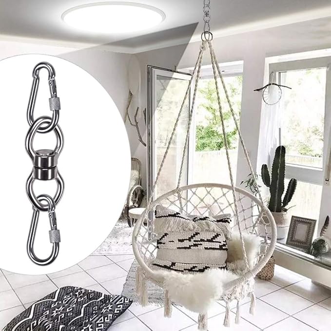 SELEWARE Silent Bearing Swing Swivel with 2 Carabiners, 360° Rotational Device Hanging Accessory for Tree Swing, Hammock Chair, Yoga,1200LB Capacity