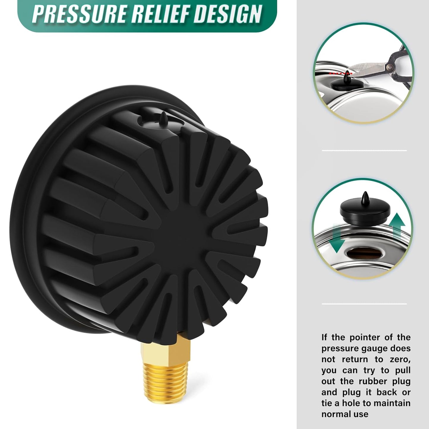 0-300PSI Stainless Steel Liquid Filled Pressure Gauge, 2.5" Dial Size, 1/4" NPT Lower Mount, with Rubber Protective Sleeve, for Tube, Water Pump, Gas, Liquid, Pressure Test