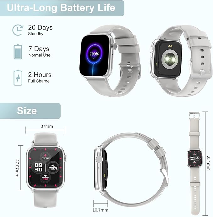 Smart Watch for Man Women Answer/Make Call, Fitness Watch with 120+ Sport Modes, IP67 Waterproof, Heart Rate/Sleep Tracker/Step Tracker/Blood Pressure Health Watch for Android iOS Phone (Silver)