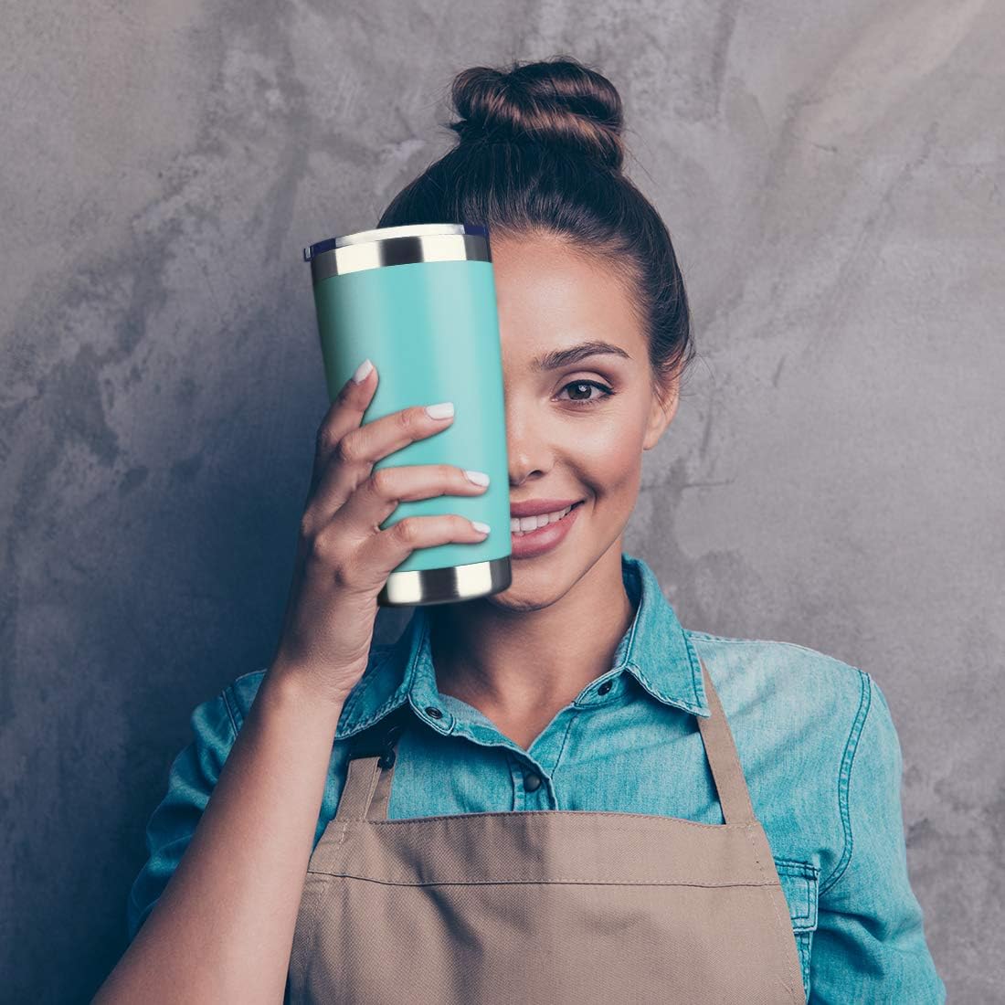 20oz Tumbler Bulk Stainless Steel Vacuum Insulated Tumblers with Lid Double Wall Travel Mug Powder Coated Coffee Cup, Suitable for Ice Drinks and Hot Beverage (Light blue 1pack)