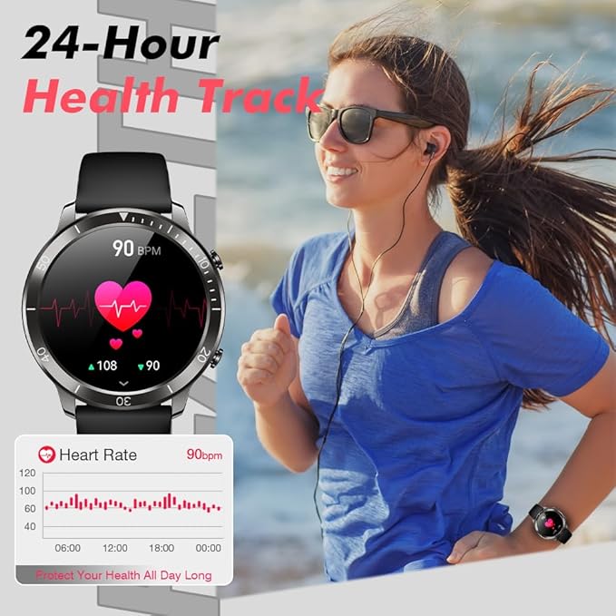 Smart Watch for Men Women (Answer/Make Calls), 1.46" IPS HD Screen, Fitness Tracker, 100+ Sport Modes, Blood Oxygen/Sleep/Heart Rate Monitor, IP67 Waterproof, Smartwatch for Android iOS, Black