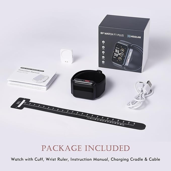 Smart Blood Pressure Monitor Watch with Inflatable Cuff- Accurate Health Tracking, Wrist BP Monitor, Blood Oxygen Monitoring and Heart Rate, Long Battery Life, Compatible with iOS and Android