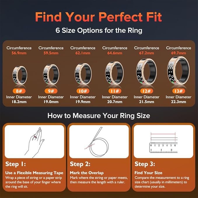 Smart Ring for Women Men with LED Display Screen & Touch Button, IP68 Waterproof Health Ring, Bluetooth Connection Health Tracker Ring Tracks Sport Activities/Heart Rate/Blood Oxygen/Sleep/Steps