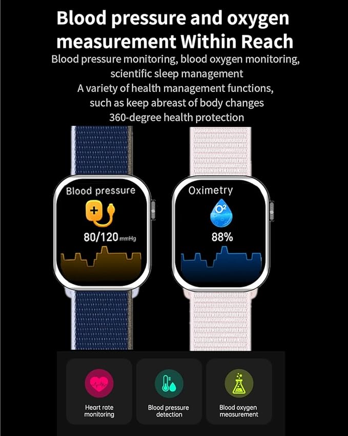 Smart Watch for Men Women for Android iOS Phones Compatible with iPhone, HCHLQL Smartwatches Fitness Tracker with Call/SMS/Heart Rate/Blood Oxygen Monitor/Pedometer/Nylon Sport Bands (Navy Blue)