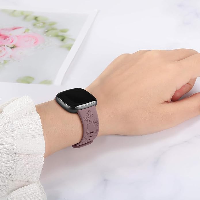 AK Floral Engraved Band Compatible with Fitbit Sense 2 / Sense Bands/Fitbit Versa 4 / Versa 3 Bands Women Men, Soft Sport Replacement Wristbands for Fitbit Sense 2 / Sense/Versa 4 / Versa 3 Smart Watch