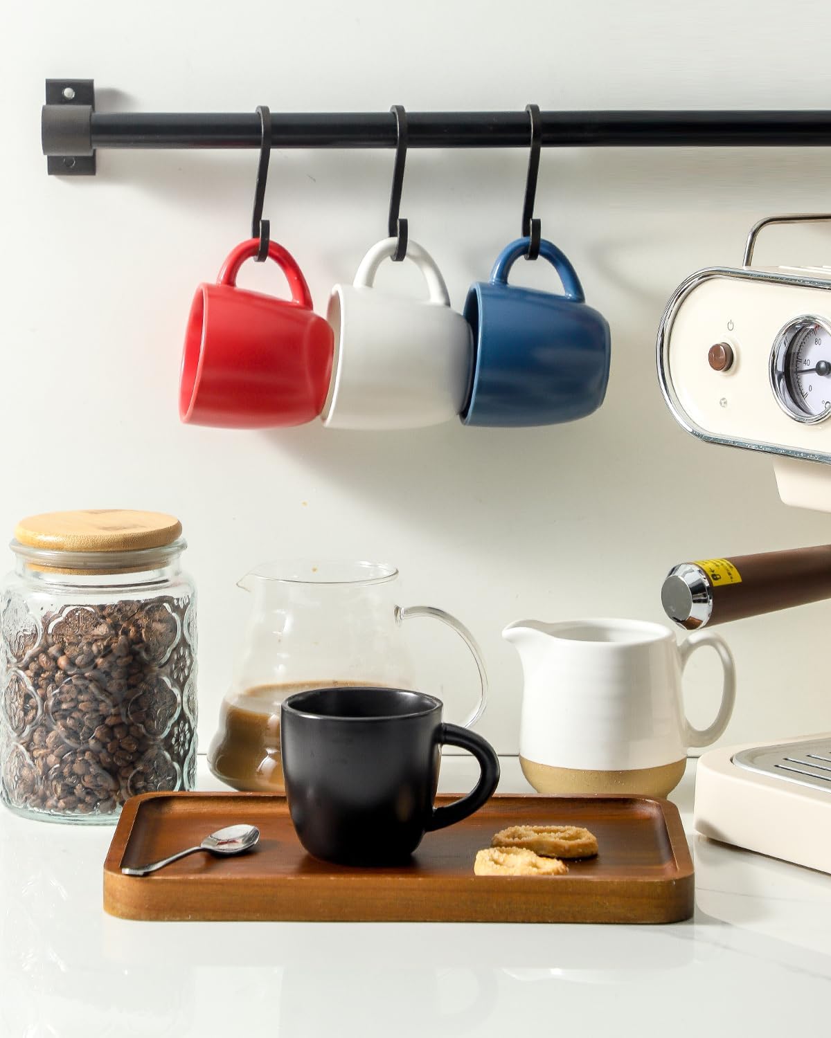 Hasense Espresso Cups Set of 4 Perfect for Demitasse, Cappuccino, Tea Bag and Juice, 5 Ounce Ceramic Stackable Mini Coffee Mugs Suit for Espresso Machine and Coffee Maker, Black