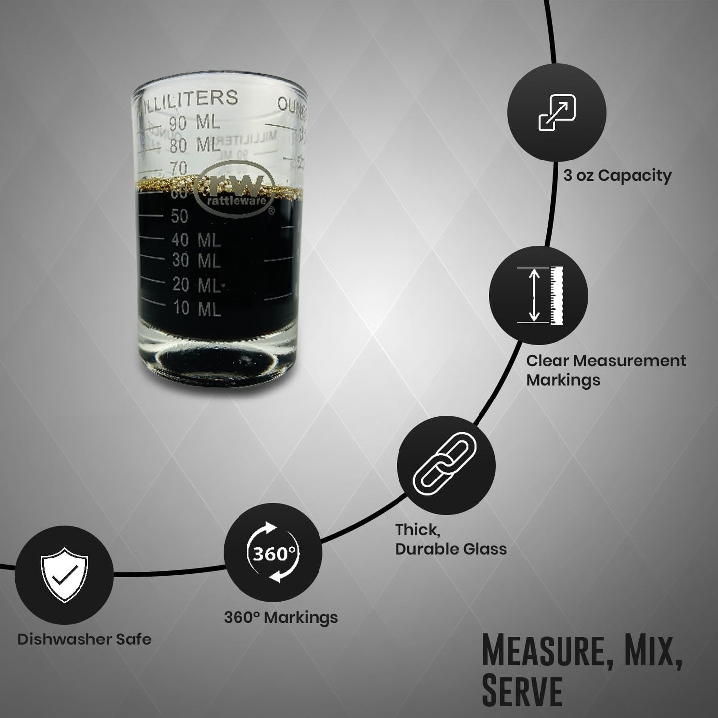 Rattleware 3 Oz Measuring Shot Glass - Premium and, Perfect for Bar Cart and Gatherings, Clear, 1 Piece