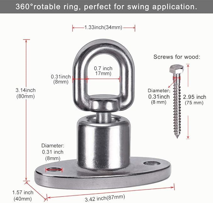 SELEWARE Silent Ball Bearing Swing Hangers, Heavy Duty 360° Rotate Swing Swivel Hook for Wooden Playground Yoga Hammock Chair Rope Punching Bag Porch Tire Web Swing Sets, 1200 Capacity