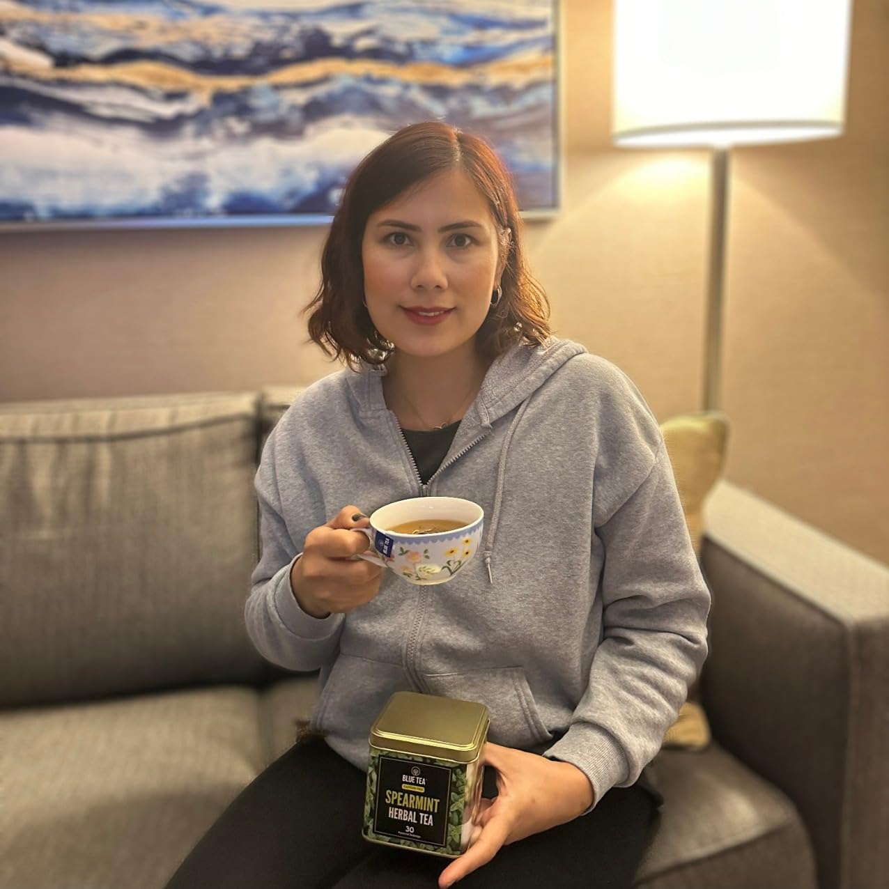 BLUE TEA - Spearmint Tea - 30 Count - Pyramid Plant Based Tea Bag | PCOS RELIEF | Balances Hormones - Support Digestion | Refreshing Cool Minty Flavour - Herbal Tea - Leaf Based - Caffeine free | Ziplock Pouch