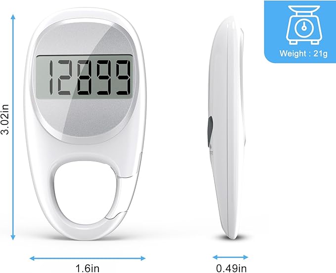 Simple Pedometer for Walking, Accurate Step Tracker with Carabiner, 3D Step Counter for Men Women Kids Seniors