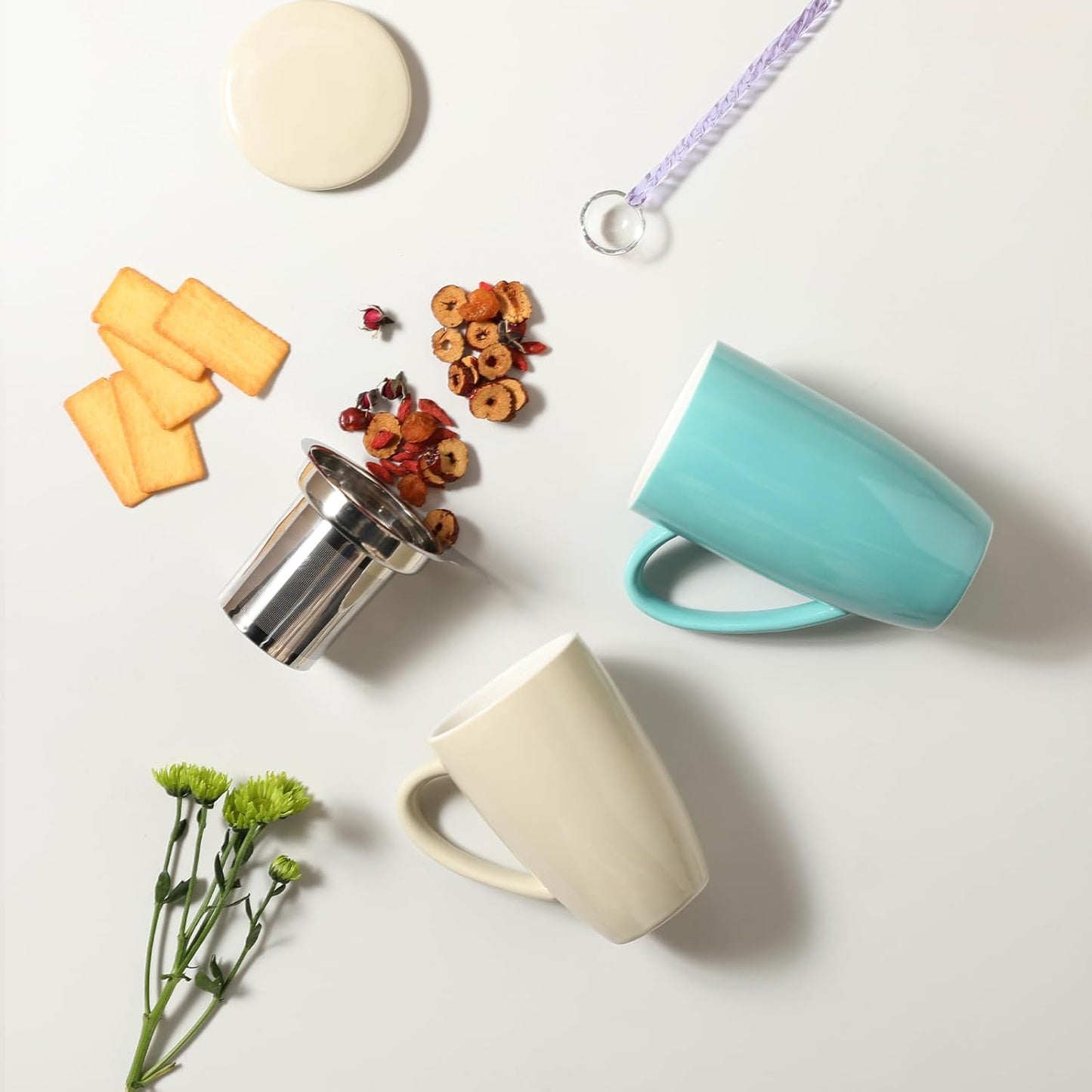 Sweejar Porcelain Tea Infuser Mug with Lid, 20 oz Teacup with Strainers for Loose Leaf Tea, Microwave and Dishwasher Safe Coffee Mug(Turquoise)