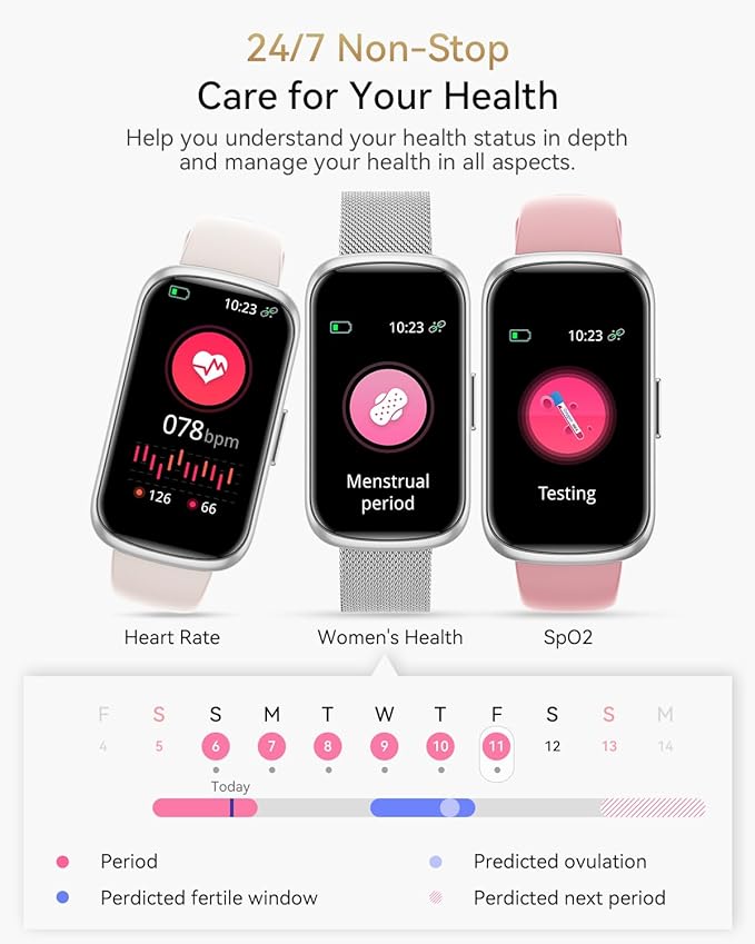 RUXINGX Fitness Tracker, Smart Watches for Women with Heart Rate/Sleep/Blood Oxygen Monitor, Fitness Watches for Women for Android/iOS Phones, IP68 Waterproof Watch (2 Bands)