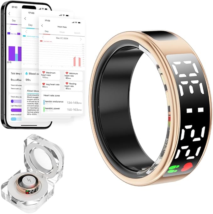 Smart Ring for Women Men with LED Display Screen & Touch Button, IP68 Waterproof Health Ring, Bluetooth Connection Health Tracker Ring Tracks Sport Activities/Heart Rate/Blood Oxygen/Sleep/Steps