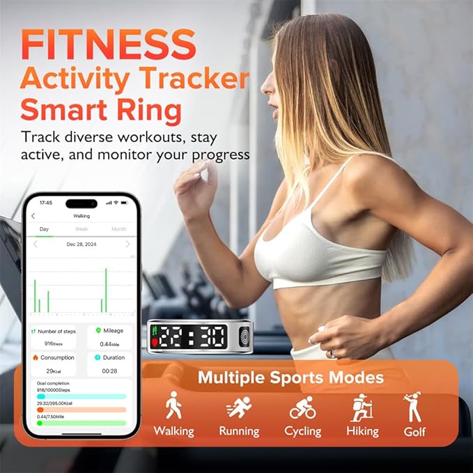 Smart Ring for Women Men with LED Display Screen & Touch Button, IP68 Waterproof Health Ring, Bluetooth Connection Health Tracker Ring Tracks Sport Activities/Heart Rate/Blood Oxygen/Sleep/Steps