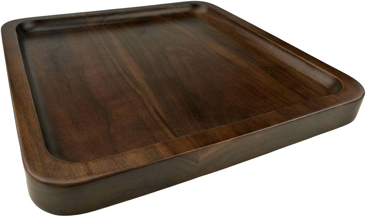 Rustic Walnut Wooden Tray Solid Wood Serving Tray Square Rectangle Platter Tea Tray Coffee Table Tray (Square Large (9 x 9 inch))