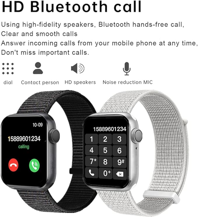Smart Watch for Men Women for Android iOS Phones Compatible with iPhone, Full Touch Screen Fitness Tracker with Call/SMS/Heart Rate/Blood Oxygen Monitor/Pedometer/Nylon Sport Bands (White)