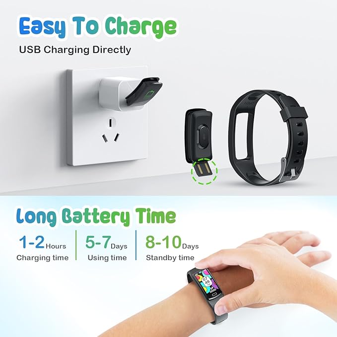 Smart Fitness Tracker Watch for Kids - Boys Girls Waterproof Smartwatch with Pedometer Heart Rate Sleep Tracking Alarm Clock Activity Tracker Calorie Step Counter Watch for Girls Boys Teens