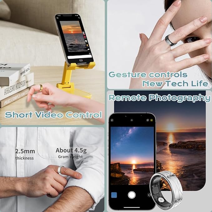 Smart Ring Fitness Tracker Sleep Tracking Heart Rate Monitor Pedometer, Waterproof Activity Tracker Fitness Ring Steps Counter, Gesture Controls for Short Video, 8 Days Battery Life, Silver, #9