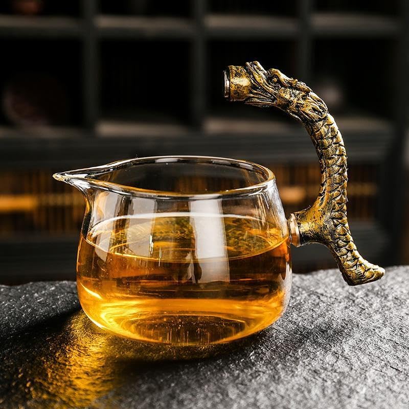 Glass Teapot Set with Infuser Semi Automatic Dragon Tea Set with 6 Small Cups (golden dragon)
