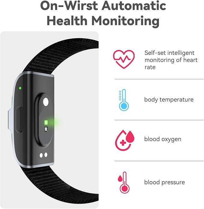 Smart Health Wristband, Health Fitness Tracker Screenless, Wearable Health Multiple Sports Mode, Automatic Monitoring with Pedometer/Sleep/Stress/Calories, IP68 Waterproof Free APP for Women Men Black