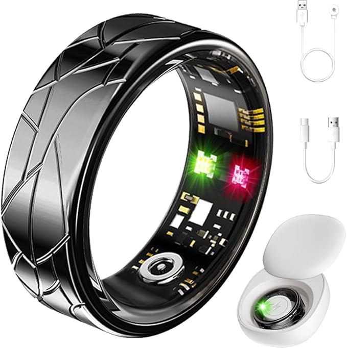 Smart Ring Fitness Tracker Sleep Tracking Heart Rate Monitor Pedometer, Waterproof Activity Tracker Fitness Ring Steps Counter, Gesture Controls for Short Video, 8 Days Battery Life, Black, #8