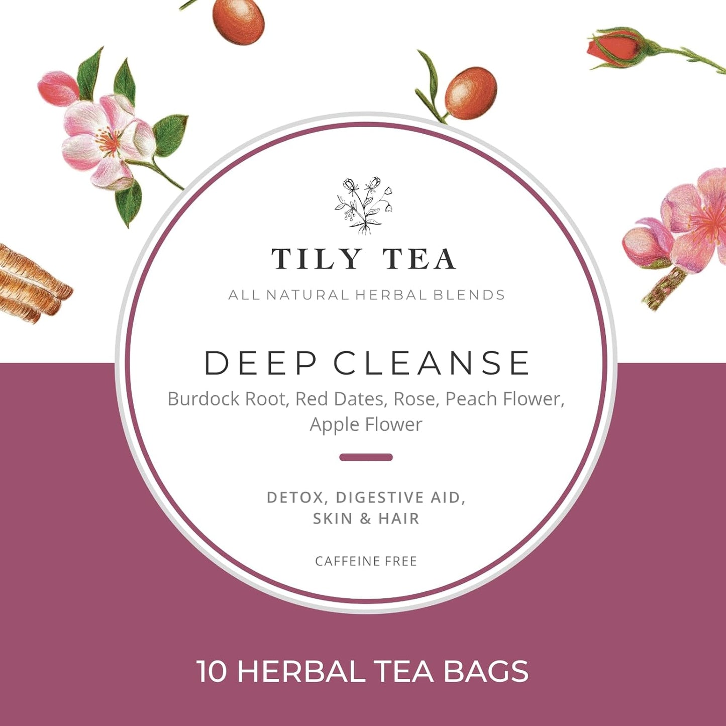 Tily Tea Deep Cleanse Herbal Tea - Natural Detox Tea for Gut Health - Caffeine Free - 10 Plastic-Free Tea Bags