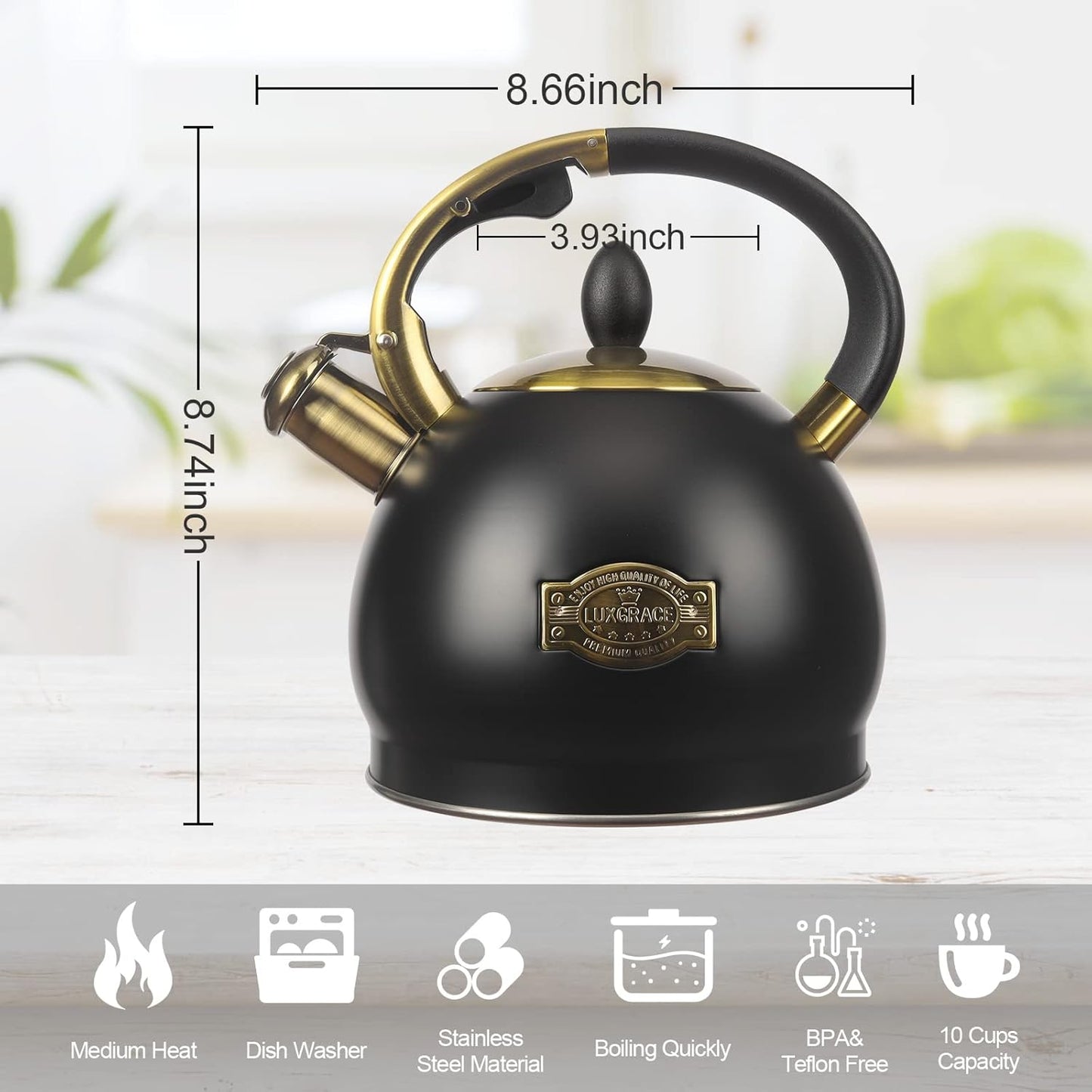 3Quart Whistling Tea Kettle Classic Teapot Stainless Steel Teakettle with Cool Grip for Stovetop