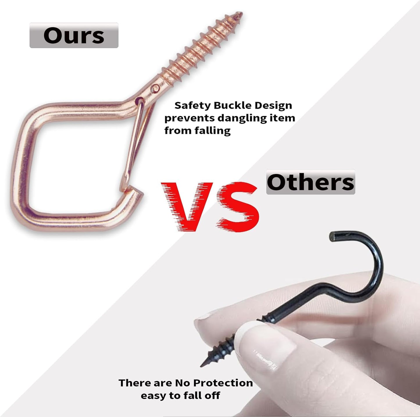 100 PCS Rose Gold Eye Screw Hooks for Hanging Heavy Duty with Safety Buckle.Metal Ceiling Hooks for Hanging Plants Cup Wind Chime Bird Feeders Patio Lights at Indoor&Outdoor