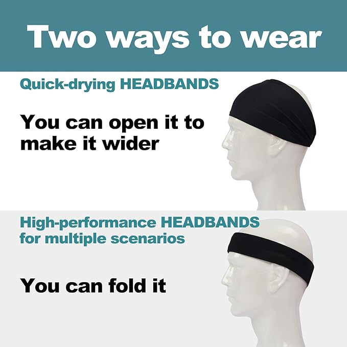 Running Headbands for Men(4 or 6 Pack, Mens Stretchy Headband for Football,Cycling,Basketball,Yoga,Fitness Workout Unisex Quick-Dry Sweatband