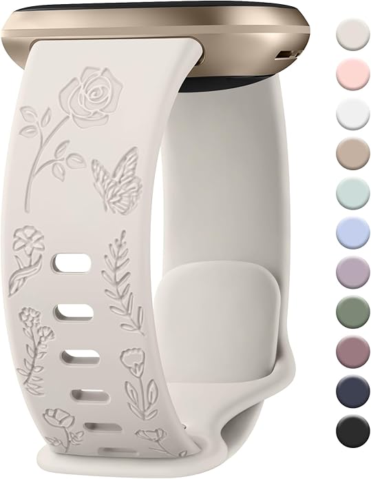 AK Floral Engraved Band Compatible with Fitbit Sense 2 / Sense Bands/Fitbit Versa 4 / Versa 3 Bands Women Men, Soft Sport Replacement Wristbands for Fitbit Sense 2 / Sense/Versa 4 / Versa 3 Smart Watch