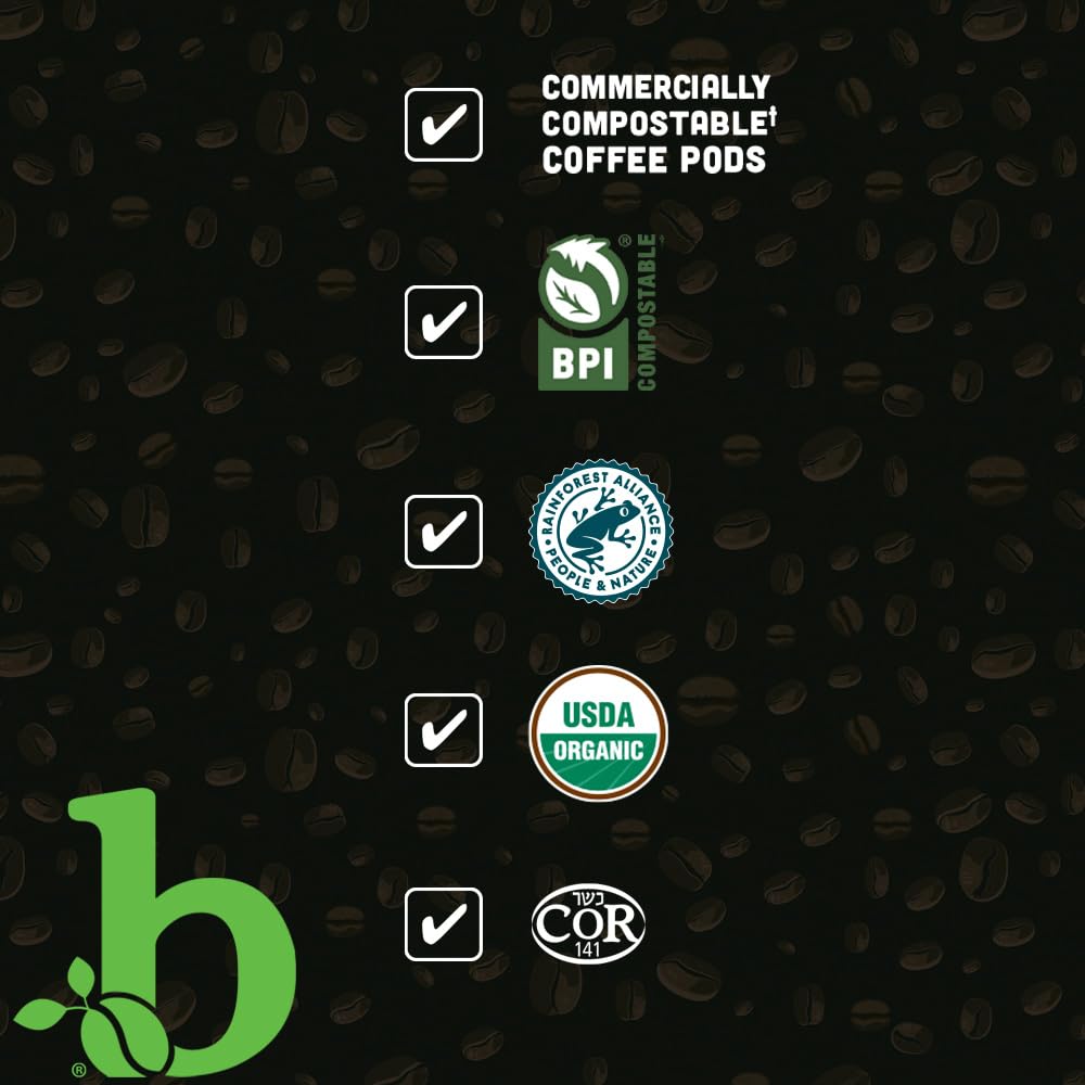 beaniac Organic Full On French Roast, Dark Roast, Single Serve Compostable K Cup Coffee Pods, Organic Arabica Coffee, Keurig Brewer Compatible, 30 Count