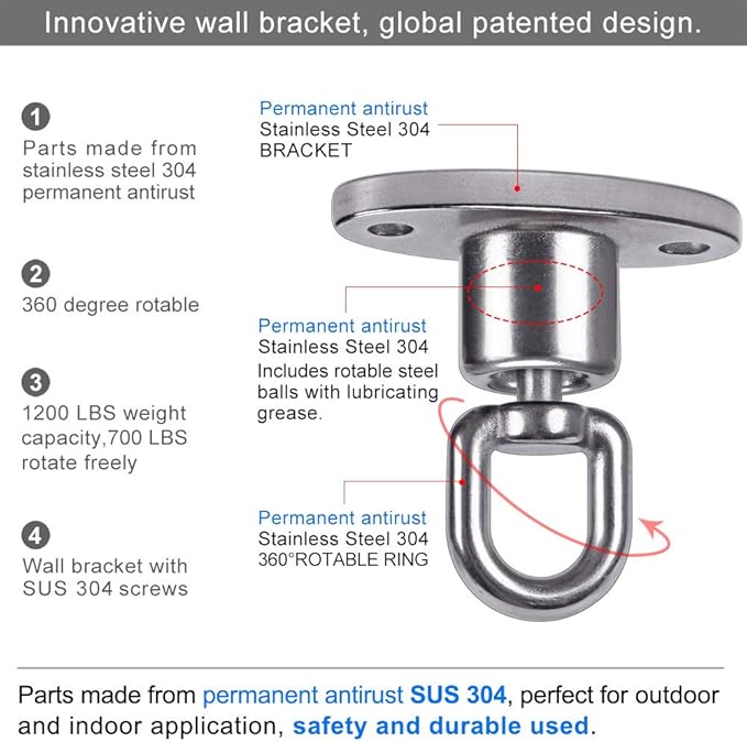 SELEWARE Silent Ball Bearing Swing Hangers, Heavy Duty 360° Rotate Swing Swivel Hook for Wooden Playground Yoga Hammock Chair Rope Punching Bag Porch Tire Web Swing Sets, 1200 Capacity