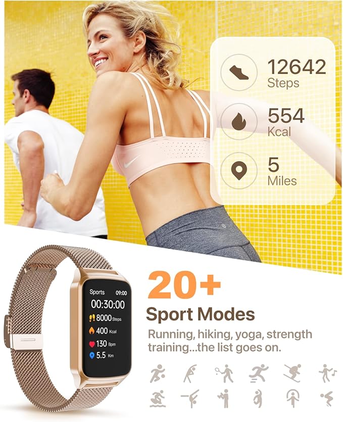 Smart Watch Health Fitness Tracker with 24/7 Heart Rate, Blood Oxygen Sleep Monitor,Step Calorie Counter Pedometer (Gold)
