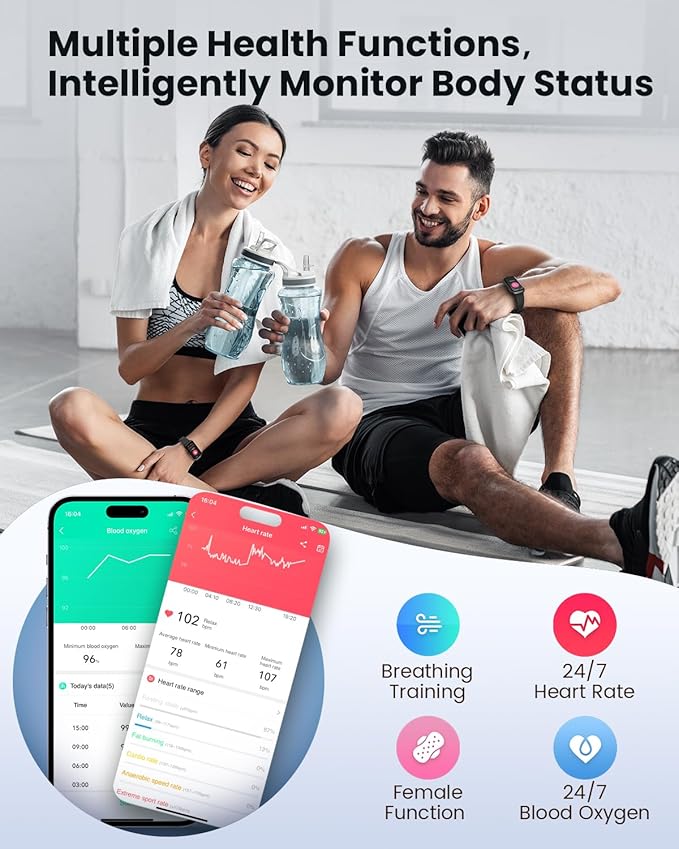 AKUMAKA Health Fitness Trackers for Women Men, Heart Rate/Blood Oxygen/Sleep Monitor, Calls Reminder/SMS/Notifications, Activity and Smartwatches for Android iPhone