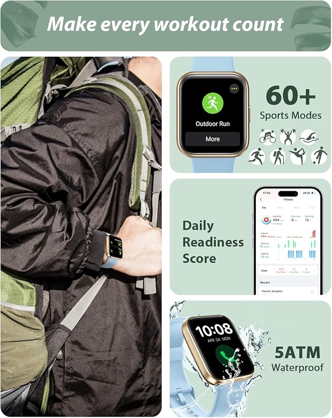 Smart Watch for Men Women(Call Receive/Dial), Alexa Built-in, 1.8" Touch Screen Fitness Tracker with Heart Rate Sleep Tracking, 100 Sports Modes, 5ATM Waterproof Smartwatch for Android iPhone