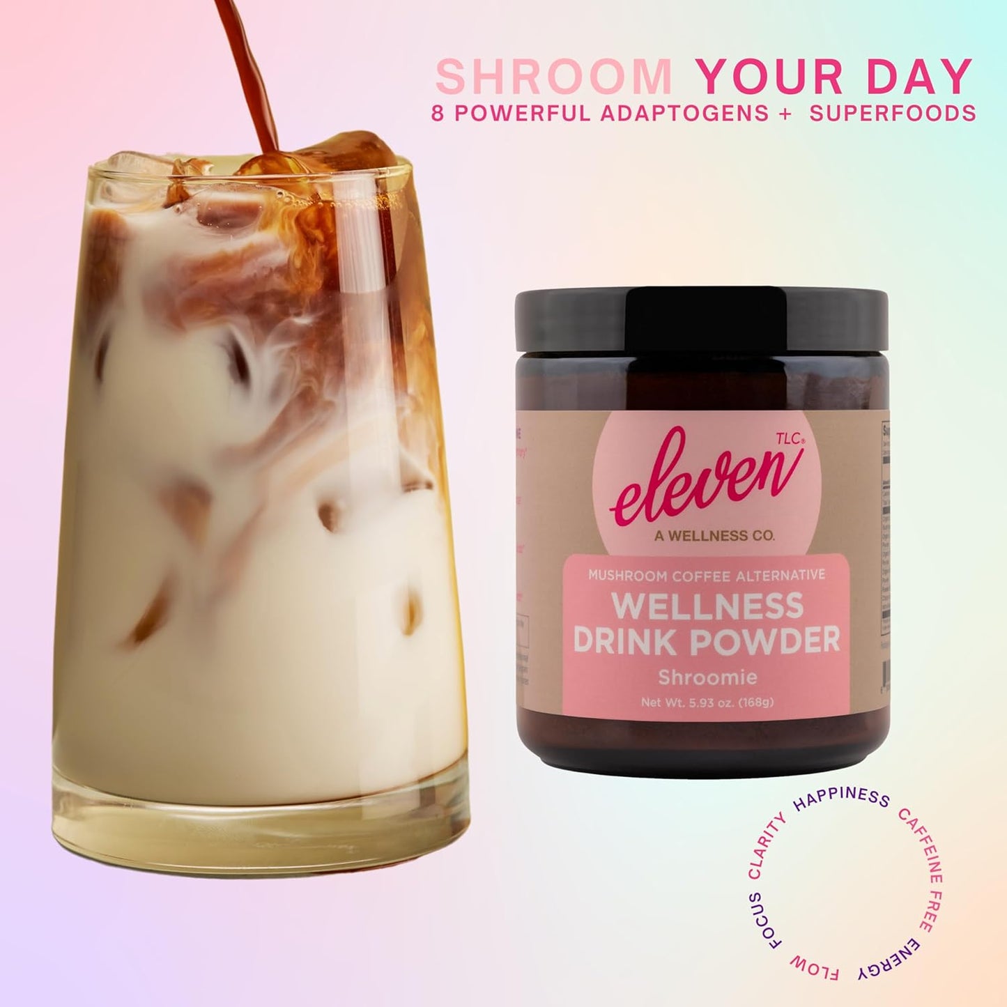 Eleven TLC, Shroomie Master Mind Coffee Substitute, Caffeine-Free Energy, 8 Mushrooms + Superfoods, Developed by MD, Non-Reactive Glass Jar