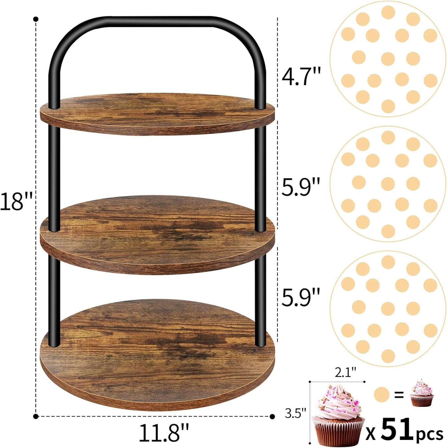 Cupcake Stand, Wooden Cupcake Stand for 100 Cupcakes 3 Tier Large Dessert Table Display Set Cupcake Tower Tiered Tray Stand Serving Tray for Party Supplies Vendor Display Farmhouse Decor