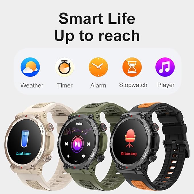 Smart Watches for Men Answer Make Calls Heart Rate Monitor Military Smartwatch for Android iOS Phones Blood Pressure Sleep Tracker Sports Pedometer Waterproof Fitness Watch