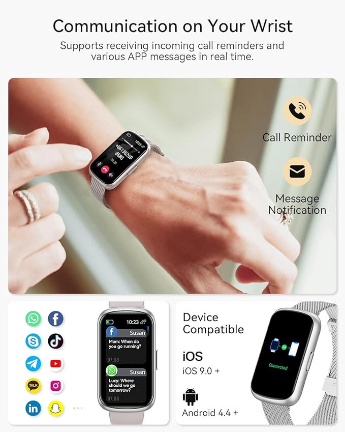 RUXINGX Fitness Tracker, Smart Watches for Women with Heart Rate/Sleep/Blood Oxygen Monitor, Fitness Watches for Women for Android/iOS Phones, IP68 Waterproof Watch (2 Bands)