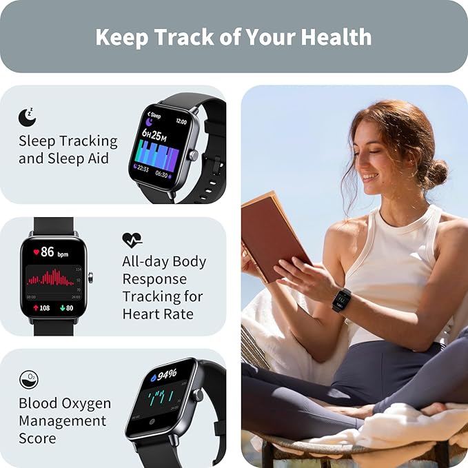 Smart Watches for Men, 1.8" Screen Activity Tracker, Heart Rate/Sleep/SpO2 Monitor, Make/Answer Calls, IP68 Waterproof Smartwatch for iPhone/Samsung/Android, 101+ Sport Modes Fitness Reloj Inteligente