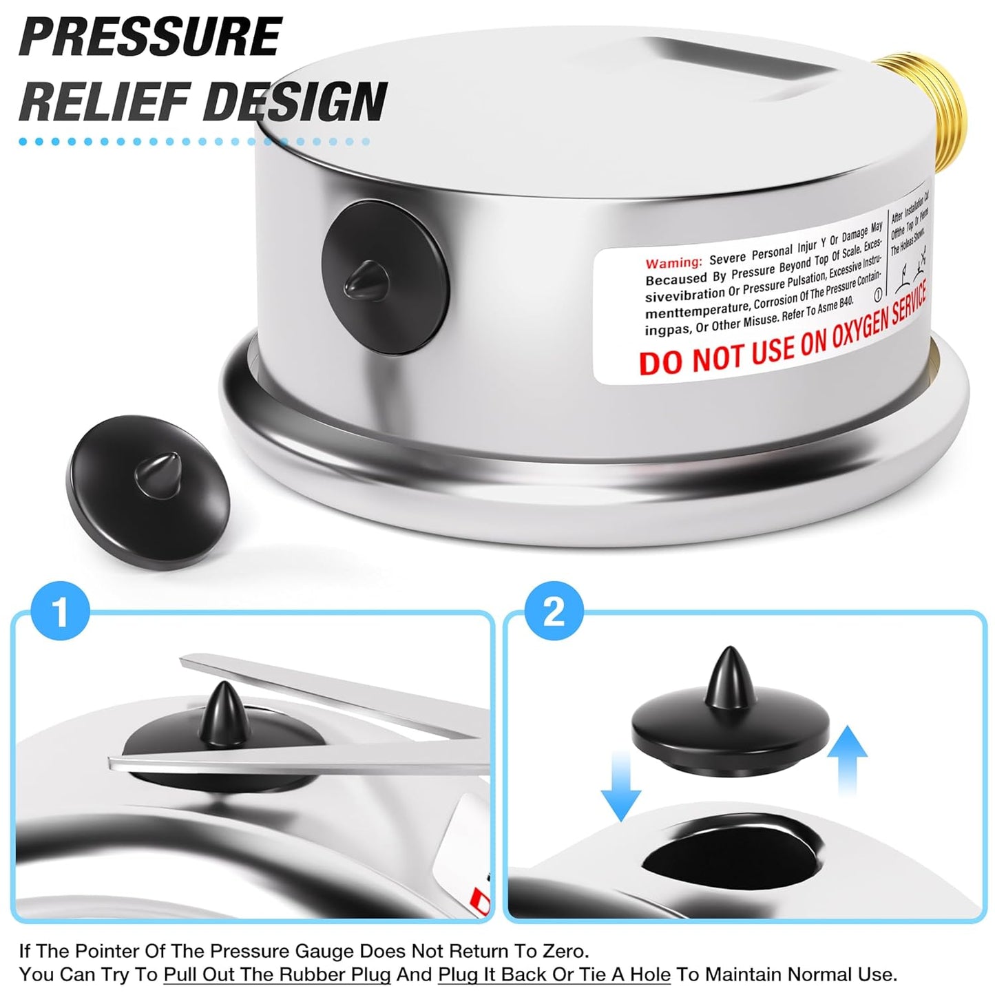 MEANLIN MEASURE 0~300Psi Stainless Steel 1/4" NPT 2.5" FACE DIAL Liquid Filled Pressure Gauge WOG Water Oil Air Lower Mount (Pack of 2), with 1/2" NPT and 3/8" NPT Hex Bushing