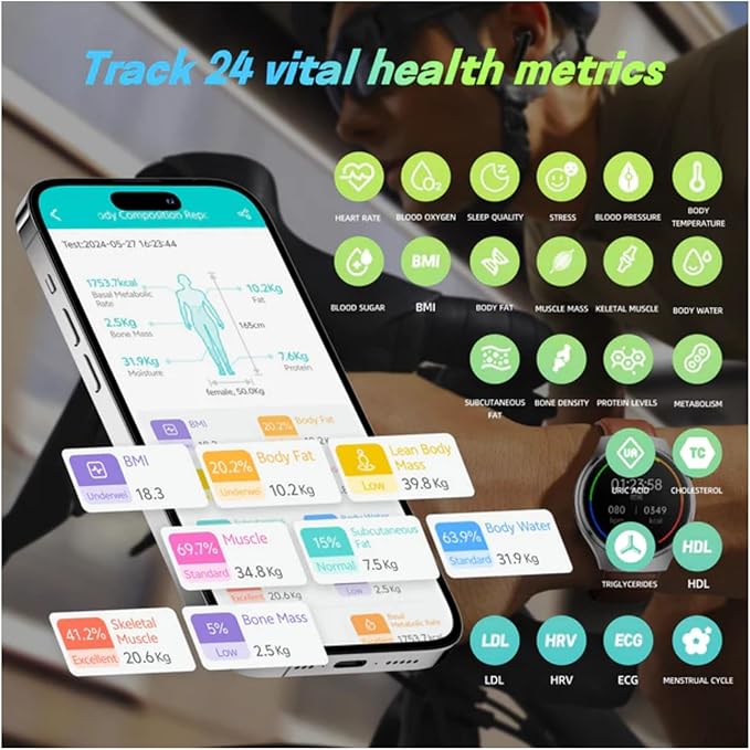 Smart Watches for Athletes The Elderly and Multi-Data Exercise Records IP68 Waterproof 1.43" HD Multi-Function Smartwatch with Calling 10 Days of Ultra-Long Standby Time After Charging (Black)