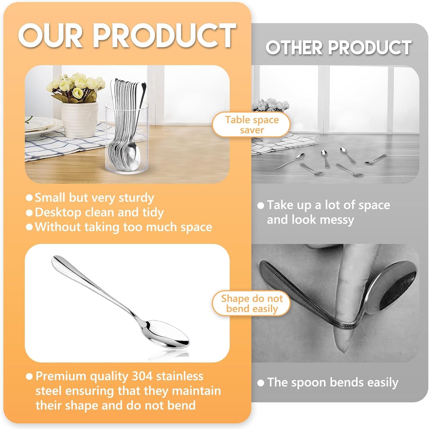 12 Pcs Mini Coffee Spoons with Holder 4.7 inch Demitasse Espresso Stainless Steel Spoons Tea Spoons set of 6 with Acrylic Cylinder Holder Small Coffee Spoons Silver for Coffee Bar Tea Party Home