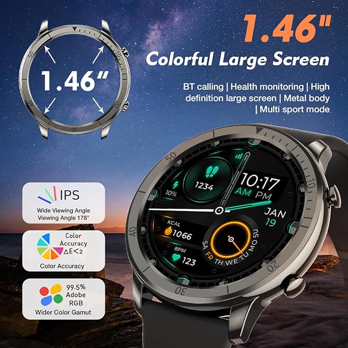 Smart Watch for Men Women (Answer/Make Calls), 1.46" IPS HD Screen, Fitness Tracker, 100+ Sport Modes, Blood Oxygen/Sleep/Heart Rate Monitor, IP67 Waterproof, Smartwatch for Android iOS, Black